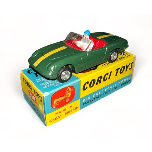 181 - Corgi Lotus Elan S2 No. 318, generally excellent in good plus blue and yellow box, green with yellow... 