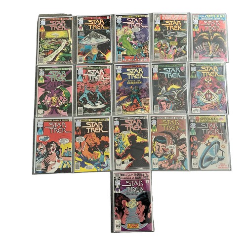 536 - Marvel comics Star Trek 1980s Nos 2, 3, 5, 6-18: All 16 comics are bagged & boarded within a Mylar b... 