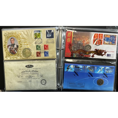 230 - Collection of commemorative coin covers in binder, to include £5 (x4), £2 (x7) and others. Total cov... 