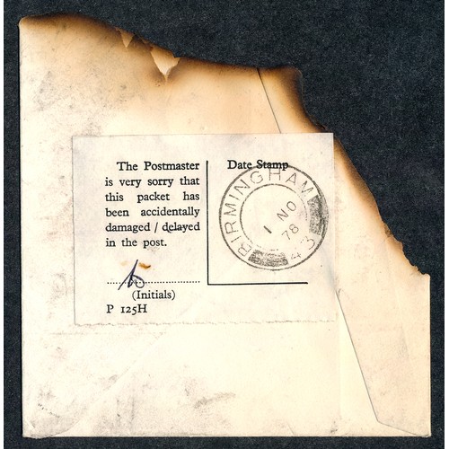 199 - Great Britain, 1978 Damaged by Fire in Pillar Box cover, interesting cover with affixed Postmaster l... 