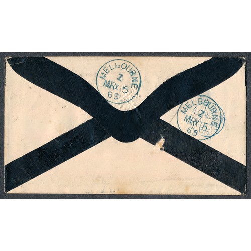 94 - Ireland, 1865 (18 Jan) QV 6d lilac (SG 85) with left wing margin, used on mourning cover to Melbourn... 