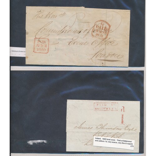 91 - Ireland, interesting early QV cover collection, to include; 1840 (April) Entire to London Bagenalsto... 