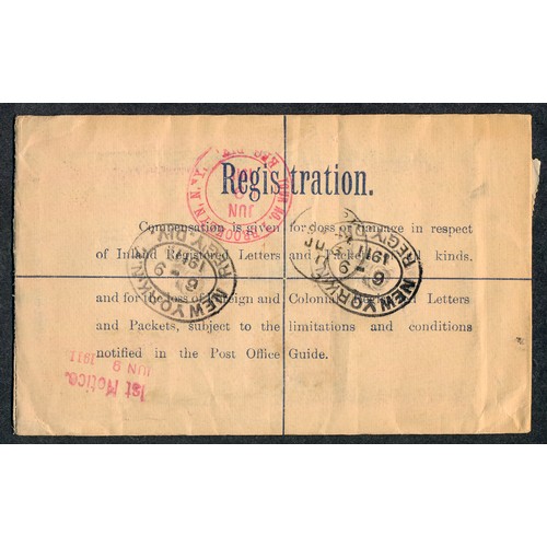 98 - Ireland, 1911 (3 June) KEVII 3d brown Registered envelope from Skibbereen to New York, with Cork and... 