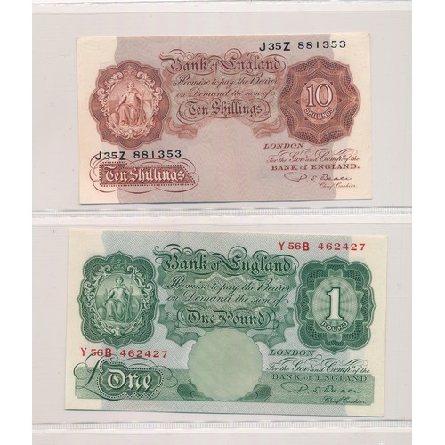 241 - Banknotes GB £1 (5) and 10/- (3) range with Peppiatt £1 22J, D07D, R65A, C92B, 10/- N08D, 14E, Beale... 