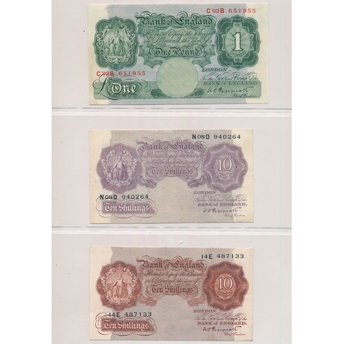 241 - Banknotes GB £1 (5) and 10/- (3) range with Peppiatt £1 22J, D07D, R65A, C92B, 10/- N08D, 14E, Beale... 