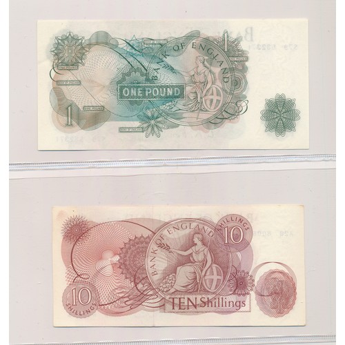 239 - GB Banknotes range (8) with O'Brien £1 L82K, S79, 10/- N41Y, A29, Hollom £10 A36, £5 N20, £1 D02U, 1... 