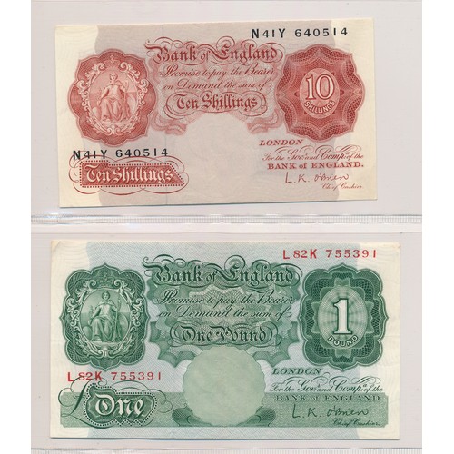 239 - GB Banknotes range (8) with O'Brien £1 L82K, S79, 10/- N41Y, A29, Hollom £10 A36, £5 N20, £1 D02U, 1... 