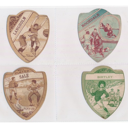 332 - Baines trade cards, Shield shaped Rugby cards (8), with Langholm, Rochdale, Sale, Birtley, Moreton a... 