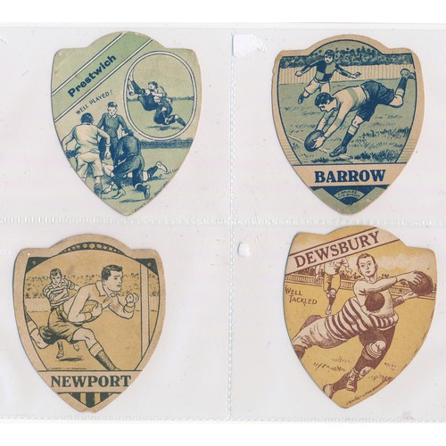 333 - Baines trade cards, Shield shaped Rugby cards (8), with Prestwich, Barrow, Newport, Dewsbury, Shankh... 