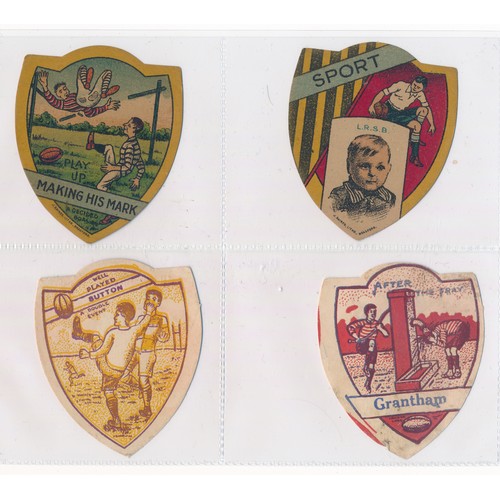 334 - Baines trade cards, Shield shaped Rugby cards (8), with Mossley, Dewsbury, England, Widnes, Grantham... 