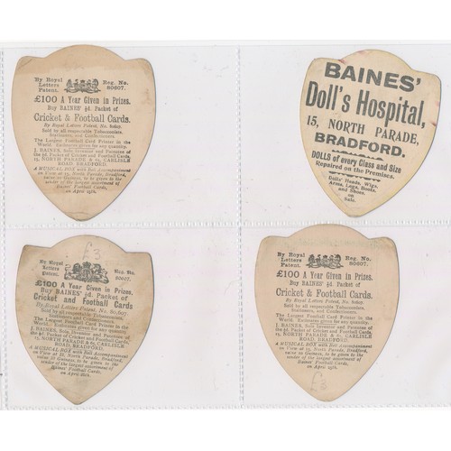 336 - Baines trade cards, Shield shaped Rugby cards (8), with Buenos, Chorley, Doon, Newbank, North Wester... 