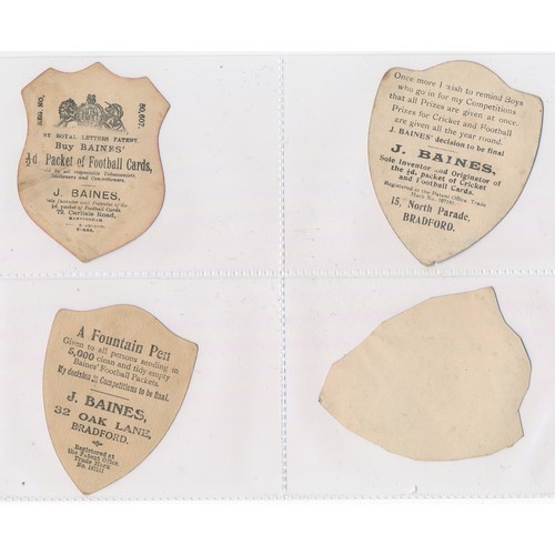 338 - Baines trade cards, Shield shaped Rugby cards (8), with Dewsbury, Wortley, Wales, Stradball, Wycliff... 