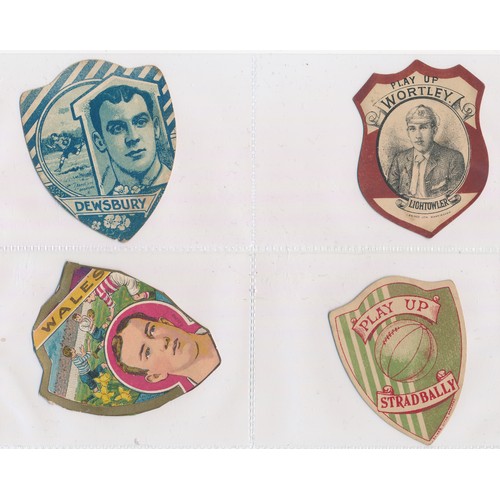 338 - Baines trade cards, Shield shaped Rugby cards (8), with Dewsbury, Wortley, Wales, Stradball, Wycliff... 