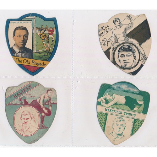 339 - Baines trade cards, Shield shaped Rugby cards (8), with The Old Brigade, Halifax, Wakefield Trinity,... 