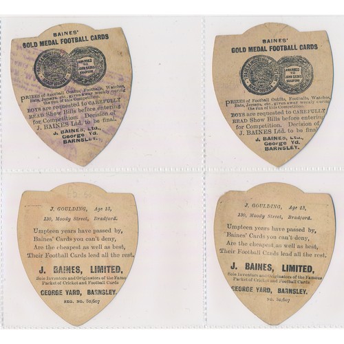 344 - Baines trade cards, Shield shaped Football cards (6) with Lanarkshire, Barnsley, Blackburn Rovers, A... 