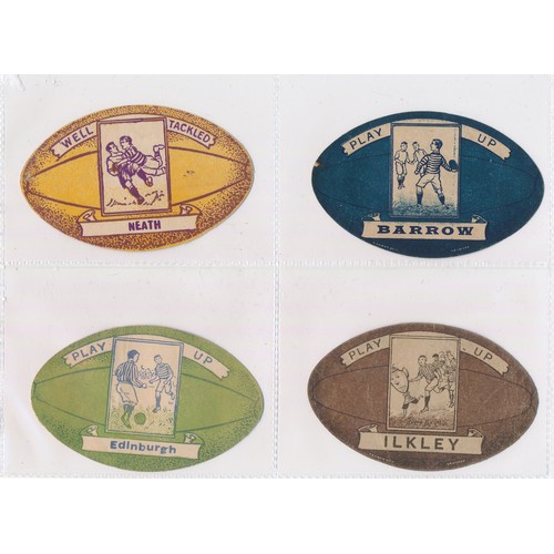 346 - Baines trade cards, Rugby ball shaped (8), with Neath, Barrow, Edinburgh, Ilkley, Keighley, Cumberla... 