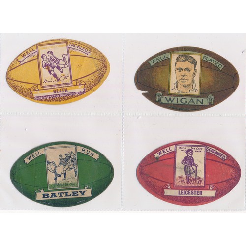 347 - Baines trade cards, Rugby ball shaped (8), with London Scottish, Newport, Oxford University, Otley S... 