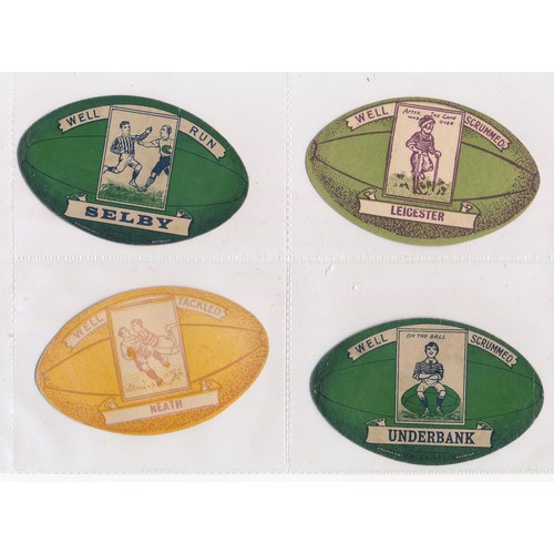 348 - Baines trade cards, Rugby ball and Football shaped (8), with Rugby Ball shaped Selby, Leicester, Nea... 