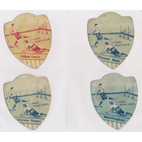 356 - Baines trade cards, Shield shaped Rugby cards (8), with Howarth, Leadgate, Lees, Morton, Oldham Cent... 