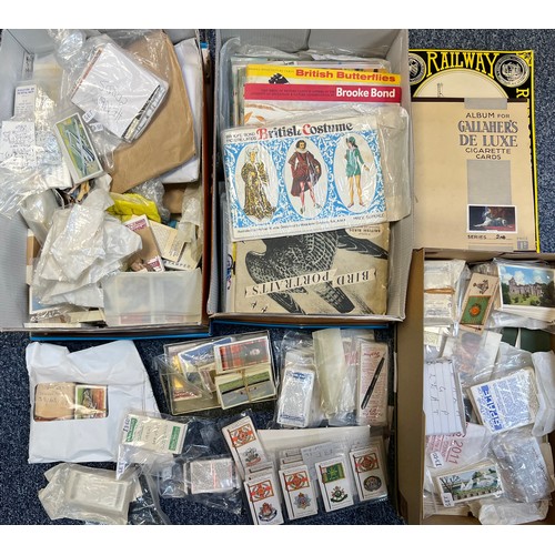 279 - Large cigarette card and trade card collection, in 4 boxes, with a variety of sleeved sets and part ... 