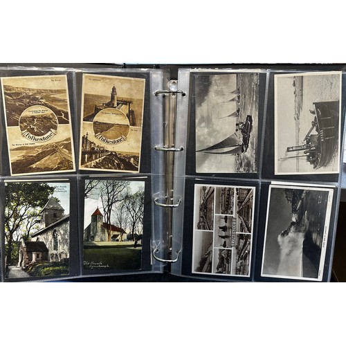 402 - Collection of postcards (216), all sleeved in an album, with good range of topographical cards with ... 