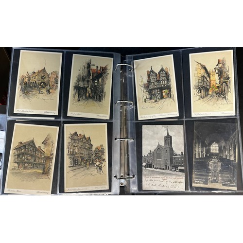 402 - Collection of postcards (216), all sleeved in an album, with good range of topographical cards with ... 