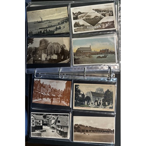 402 - Collection of postcards (216), all sleeved in an album, with good range of topographical cards with ... 