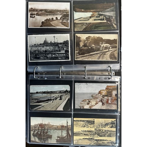 402 - Collection of postcards (216), all sleeved in an album, with good range of topographical cards with ... 