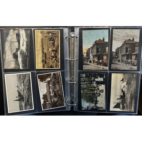 402 - Collection of postcards (216), all sleeved in an album, with good range of topographical cards with ... 