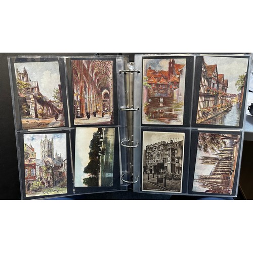 402 - Collection of postcards (216), all sleeved in an album, with good range of topographical cards with ... 