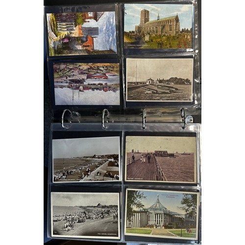 402 - Collection of postcards (216), all sleeved in an album, with good range of topographical cards with ... 