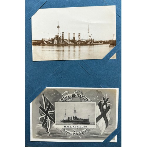 403 - Postcards - World War One Royal Navy collection (70), in an old album, mostly RP's with ships, sinki... 