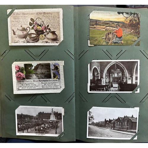 404 - Postcards - World collection (300+), in an old album, with UK and overseas cards including USA. Qty ... 