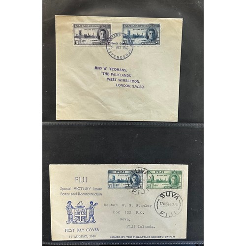 33 - British Commonwealth, 1946 Victory omnibus (86), in Royal Mail FDC album, mostly plain covers, but s... 