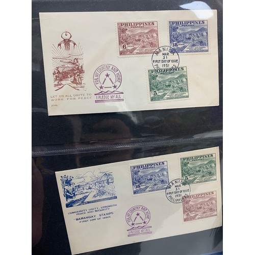 110 - Philippines, 1943-1959 small cover range in binder, to include; 1945 Victory ovpt, illustrated cover... 