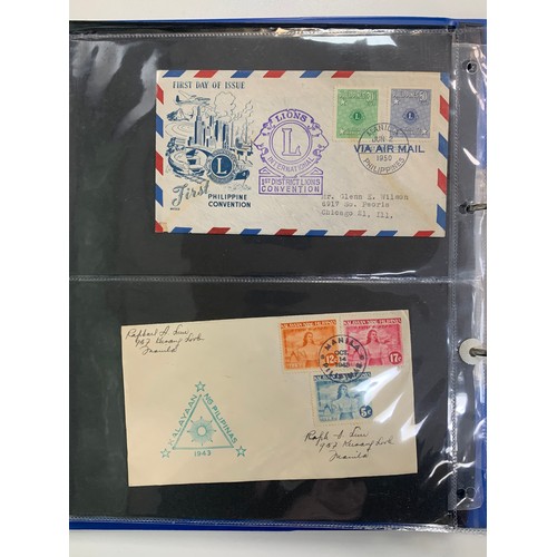 110 - Philippines, 1943-1959 small cover range in binder, to include; 1945 Victory ovpt, illustrated cover... 