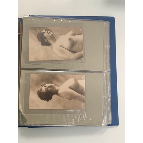 406 - Vintage glamour, range of vintage glamour / erotic postcards in binder. The majority appear to be re... 