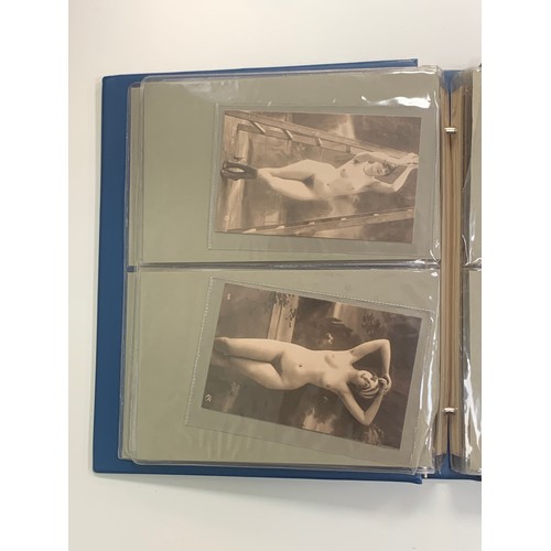 406 - Vintage glamour, range of vintage glamour / erotic postcards in binder. The majority appear to be re... 