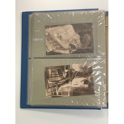 406 - Vintage glamour, range of vintage glamour / erotic postcards in binder. The majority appear to be re... 