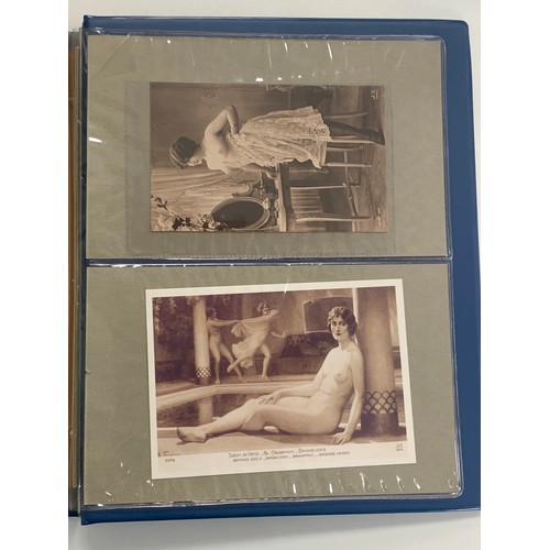 406 - Vintage glamour, range of vintage glamour / erotic postcards in binder. The majority appear to be re... 