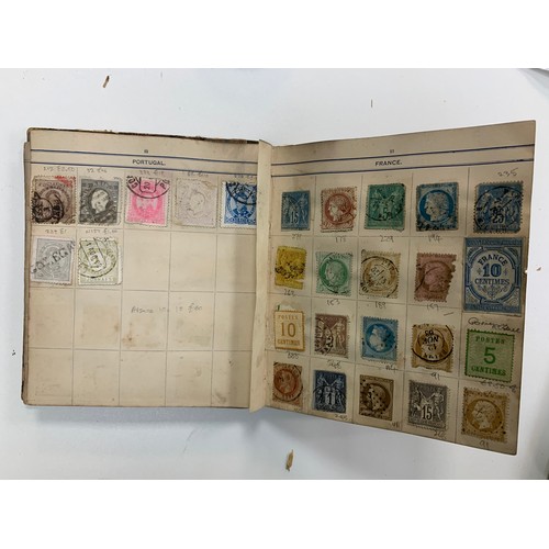 23 - Small world stamp collection in three old albums to include; Germany, France, USA, French Cols, Shan... 