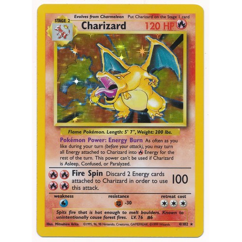 364A - Charizard 4/102 Base Set Pokemon Card, in great condition. From the original 1999 Base Set. Has been... 