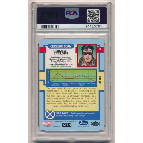 362 - Marvel X-Men Cyclops Kith Holo PSA authenticated card. Card No.3. PSA have identified this as an aut... 