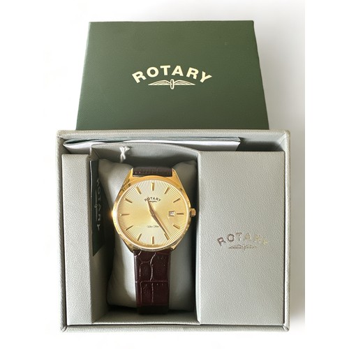 118 - A boxed Rotary Ultra Slim gold plated watch, GS08013/03 (16550) in unused condition. Golden dial wit... 