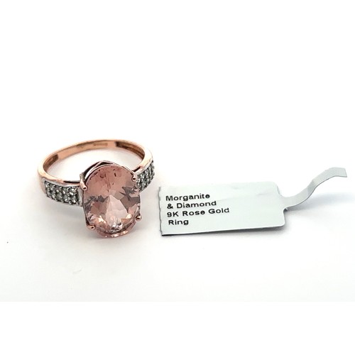 43 - A morganite and diamond ring seet in 9ct rose gold. Size S. Weight 3.55g. Tag present but has become... 