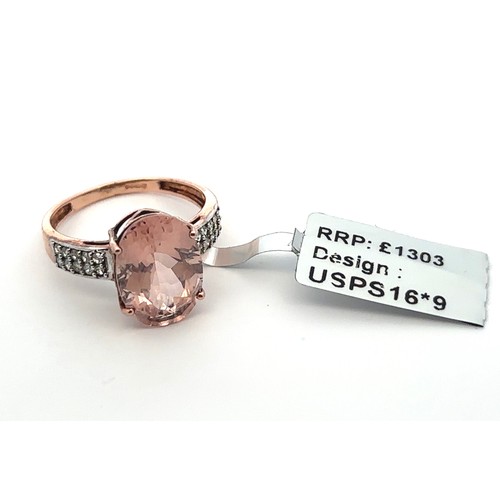 43 - A morganite and diamond ring seet in 9ct rose gold. Size S. Weight 3.55g. Tag present but has become... 