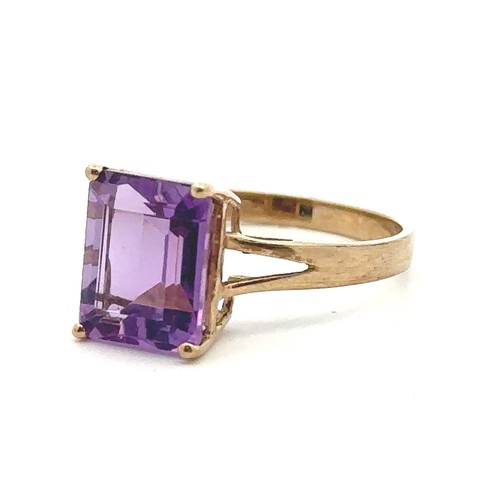 4 - A hallmarked 9ct gold and amethyst ring.  Size P. Rectangular step cut amethyst 10mm x 8mm.

Please ... 