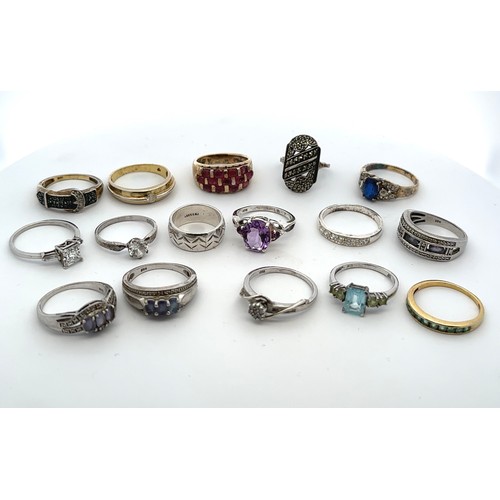 31 - A collection of sixteen silver and gemset rings. All marked as silver or stamped 925 except one whic... 