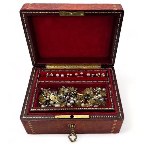 61 - A jewellery box containing a range of earrings, mostly in pairs, several set with pearls etc, some s... 