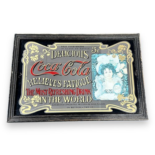 182 - Two Vintage Coca Cola Mirror Signs. Coca Cola mirror signs. Both framed, minor damage and scratches.... 